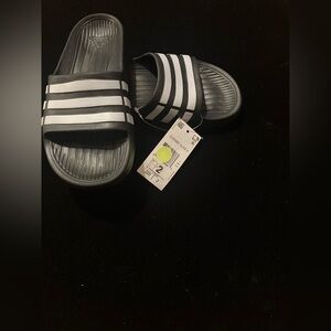 Adidas Kids Black and White Slides